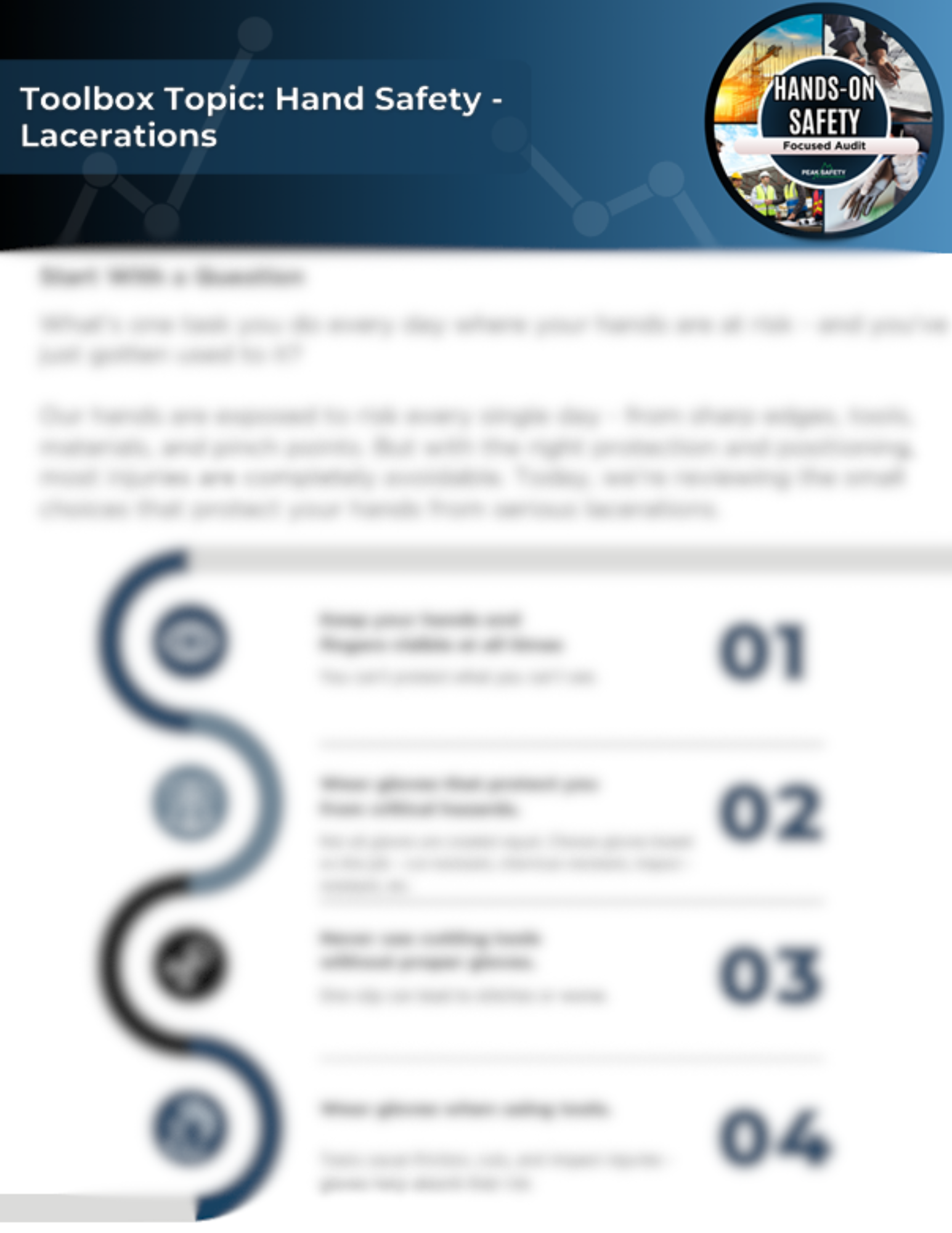 Hand Safety Toolbox Topic: Lacerations – Peak Safety Productions