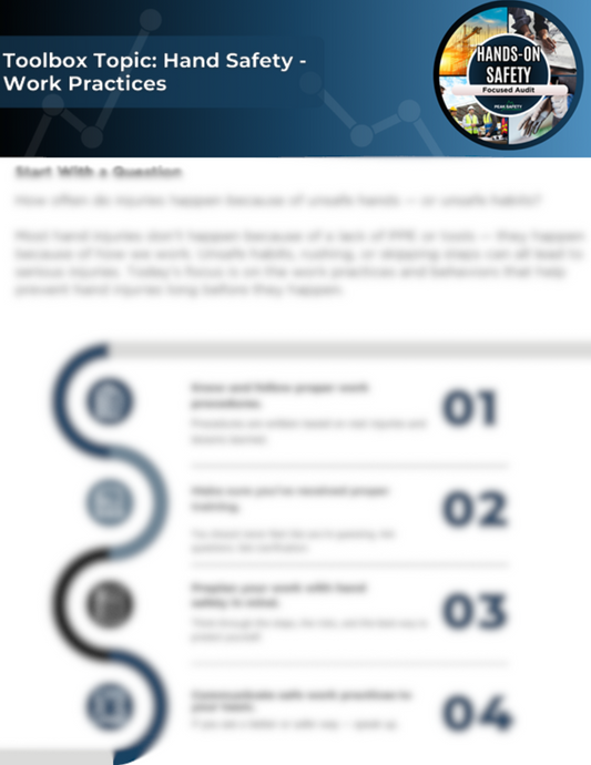 Hand Safety Toolbox Topic: Work Practices
